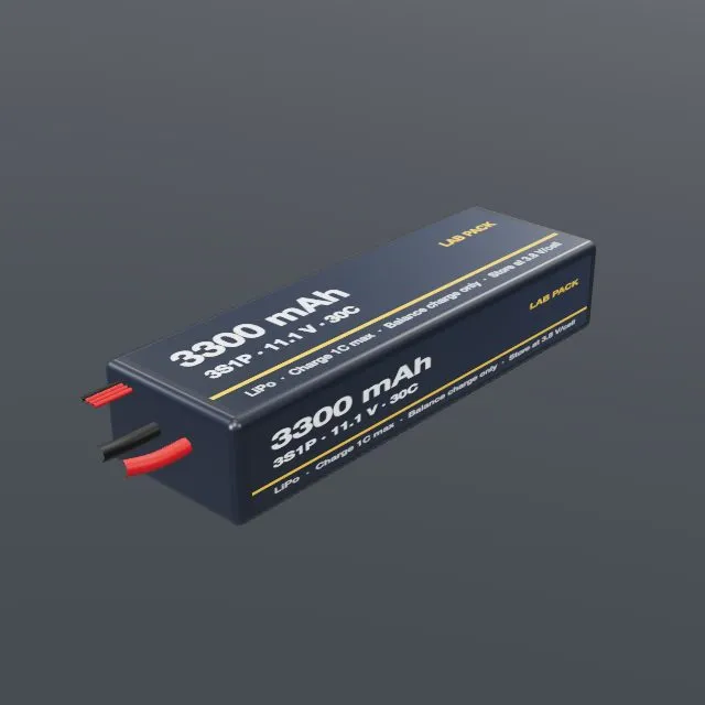 3S LiPo flight battery rendered from AeroNatomy's 3D model